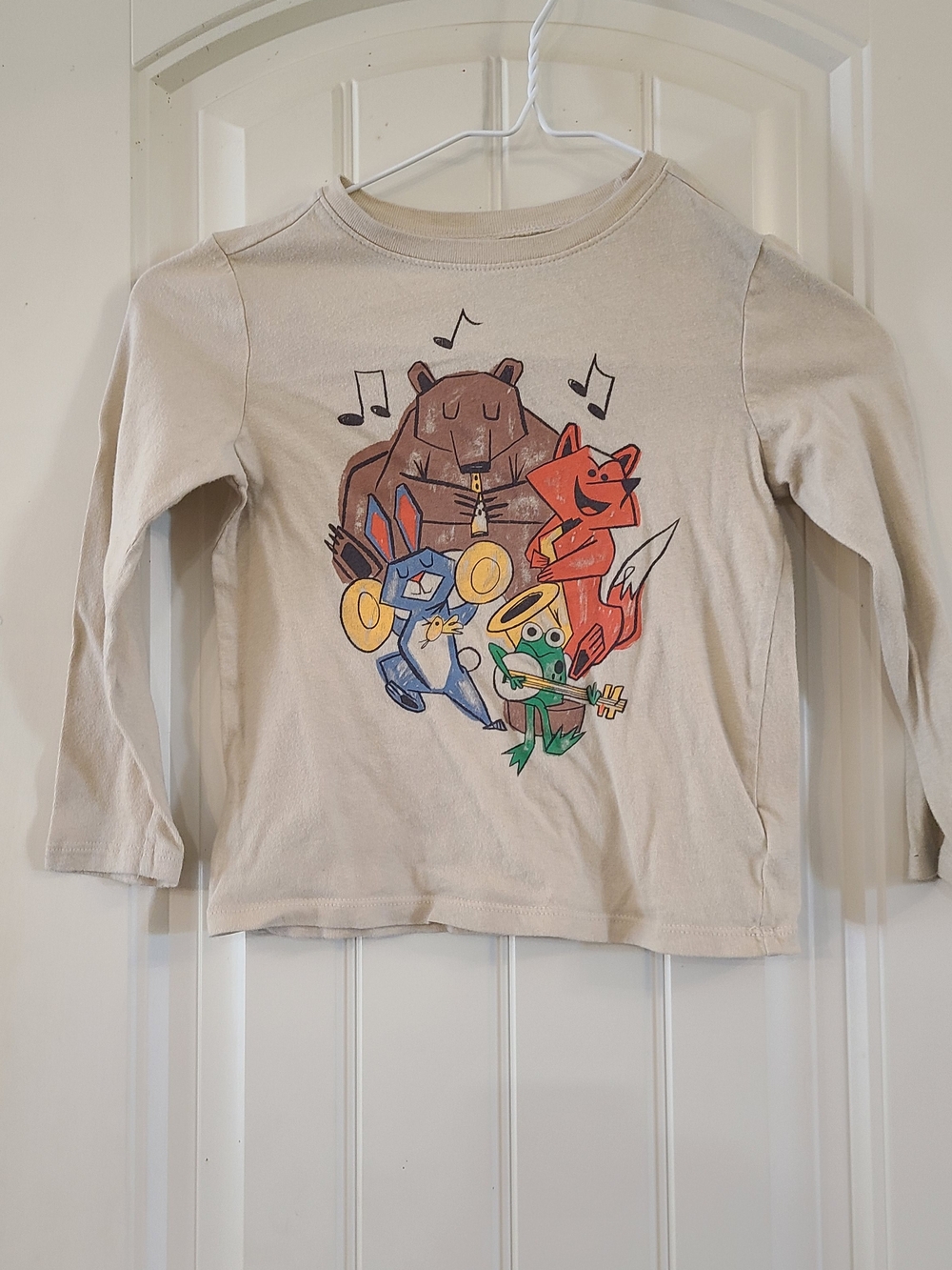 Old Navy Beige Long-Sleeve Tee with Colorful Musical Animal Band Size 5T